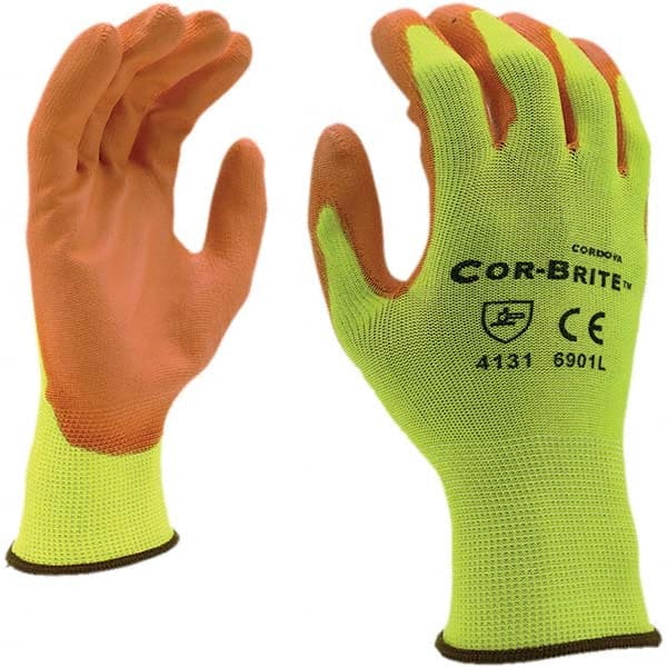 Cordova - Size M (8) Polyurethane Coated Polyester & Polyurethane High Visibility Work Gloves - Eagle Tool & Supply