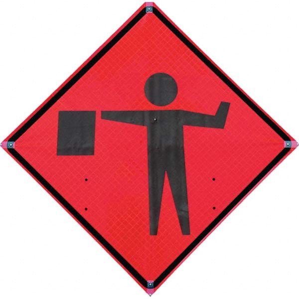 VizCon - "Flagger Ahead," 36" Wide x 36" High Vinyl Construction Roadway Sign - Eagle Tool & Supply