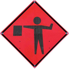 VizCon - "Flagger Ahead," 36" Wide x 36" High Vinyl Construction Roadway Sign - Eagle Tool & Supply