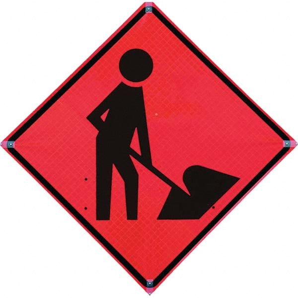 VizCon - "Road Construction Ahead," 36" Wide x 36" High Vinyl Construction Roadway Sign - Eagle Tool & Supply