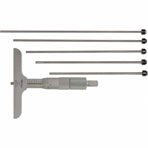 Mitutoyo - Mechanical Depth Micrometers Minimum Measurement (Decimal Inch): 0 Maximum Measurement (Decimal Inch): 6 - Eagle Tool & Supply