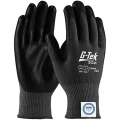 19-D526B/L Coated Gloves - G-Tek 3GX Dyneema Diamond - Black 13G - Black PU Grip - Touchscreen - A4 - Exact Industrial Supply