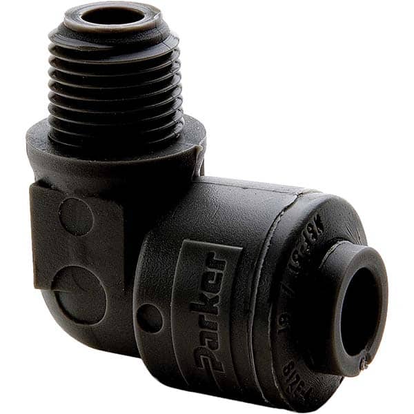 Parker - Plastic Push-To-Connect Tube Fittings Type: Male Elbow Tube Outside Diameter (Inch): 3/8 - Eagle Tool & Supply