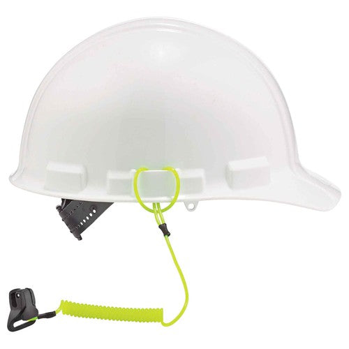 3158 Lime Coil Hard Hat Lanyard With Clamp - Eagle Tool & Supply
