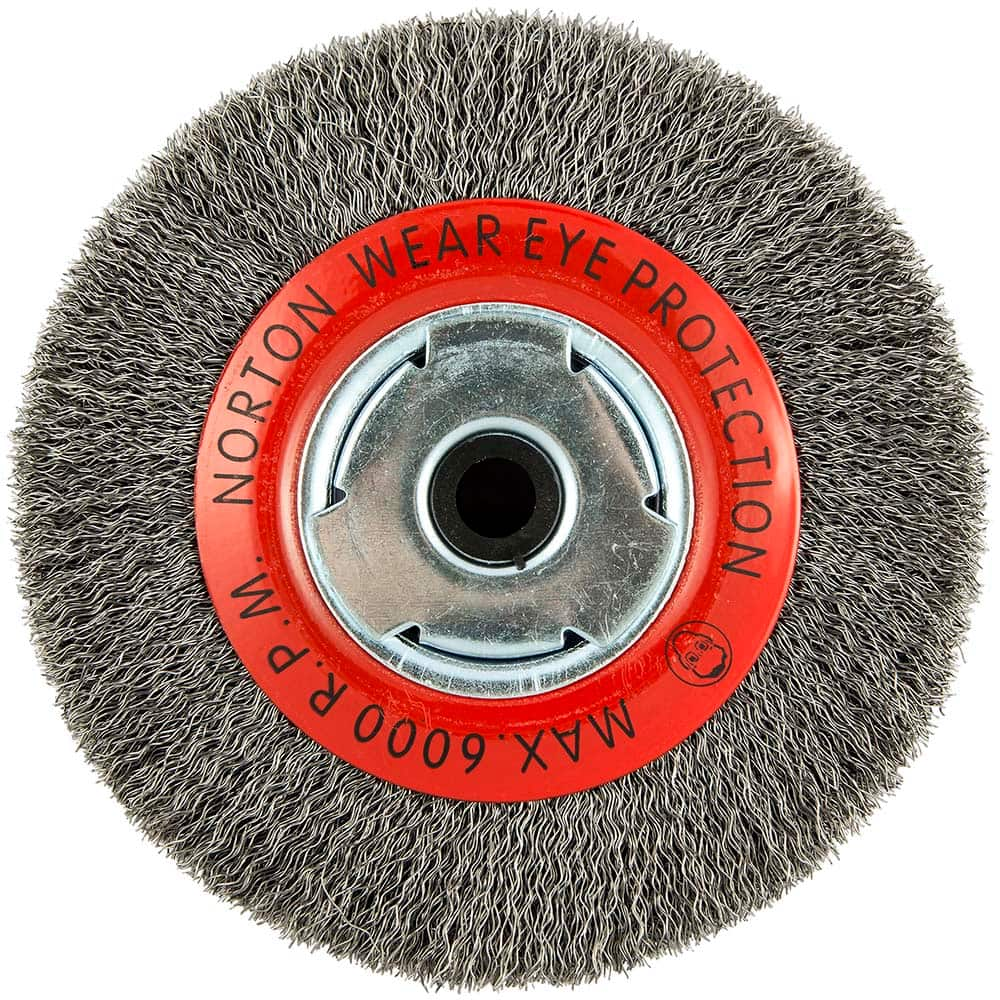 Norton - 6" OD, 5/8" Arbor Hole, Crimped Carbon Wheel Brush - Eagle Tool & Supply