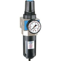 FRL Combination Unit: 1/4 NPT, Intermediate with Pressure Gauge 73.45 SCFM, 145 Max psi, Aluminum Bowl, Semi-Automatic Drain