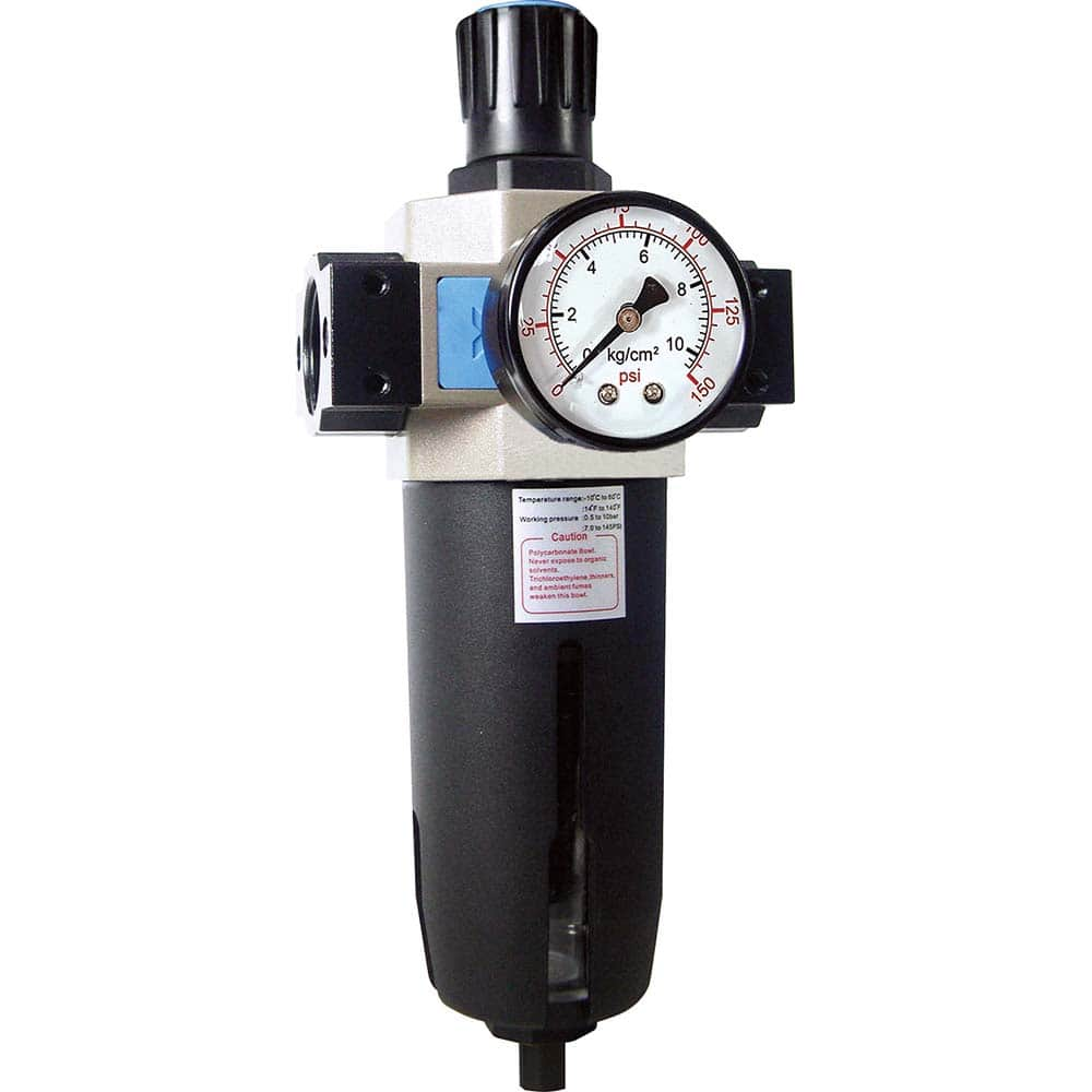 FRL Combination Unit: 1 NPT, Heavy-Duty with Pressure Gauge 289.55 SCFM, 145 Max psi, Aluminum Bowl, Semi-Automatic Drain