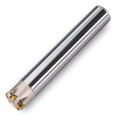 Indexable High-Feed End Mill: 1″ Cut Dia, 1″ Cylindrical Shank Uses 4 PNCU Inserts, 0.059″ Max Depth, 6″ OAL, Through Coolant