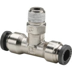 Parker - Metal Push-To-Connect Tube Fittings Type: Male Swivel Branch Tee Tube Outside Diameter (Inch): 3/8 - Eagle Tool & Supply