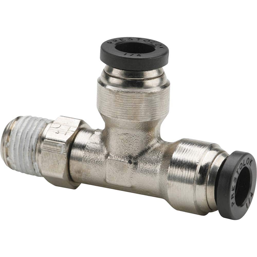 Parker - Metal Push-To-Connect Tube Fittings Type: Male Run Tee Swivel Tube Outside Diameter (Inch): 1/4 - Eagle Tool & Supply