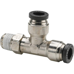 Parker - Metal Push-To-Connect Tube Fittings Type: Male Run Tee Swivel Tube Outside Diameter (Inch): 1/4 - Eagle Tool & Supply