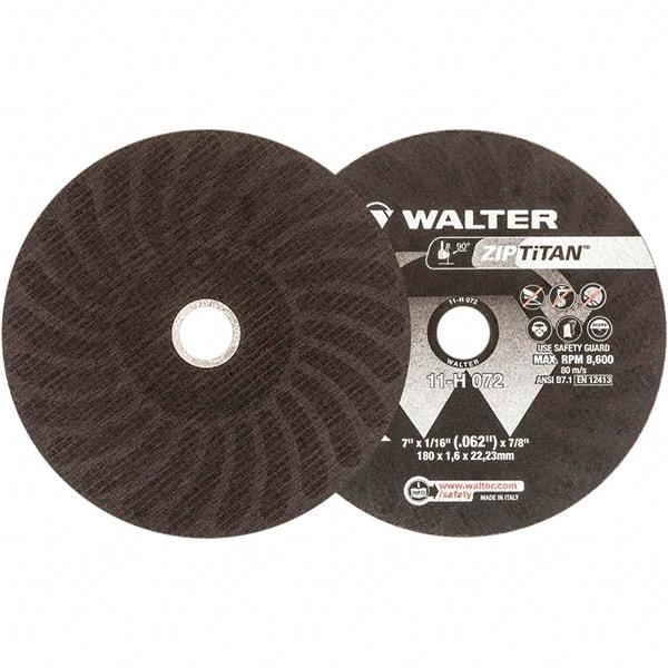 WALTER Surface Technologies - 7" Aluminum Oxide Cutoff Wheel - 1/16" Thick, 7/8" Arbor, 8,600 Max RPM, Use with Die Grinders - Eagle Tool & Supply