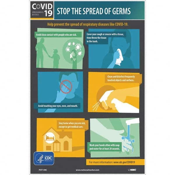 NMC - "STOP THE SPREAD OF GERMS", 12" Wide x 18" High, Vinyl Safety Sign - Eagle Tool & Supply