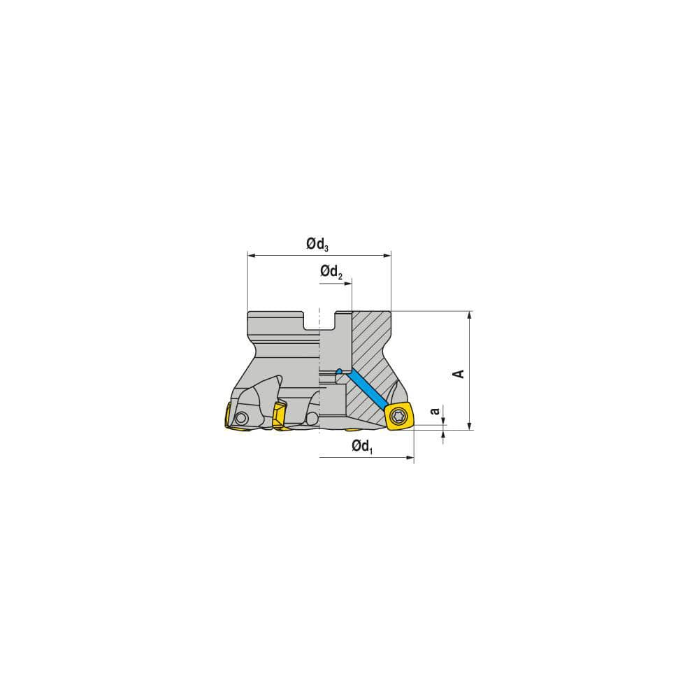 Indexable High-Feed Face Mills; Minimum Cutting Diameter: 63.00 mm; Maximum Cutting Diameter: 63.00 mm; Maximum Depth Of Cut: 3.30 mm; Arbor Hole Diameter (mm): 22.00; Compatible Insert Size Code: XOLX 1906..; Maximum Ramping Angle: 2.9; Series: AHFC-19;