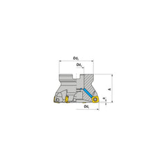 Indexable High-Feed Face Mills; Minimum Cutting Diameter: 51.00 mm; Maximum Cutting Diameter: 63.00 mm; Maximum Depth Of Cut: 2.00 mm; Arbor Hole Diameter (mm): 22.00; Compatible Insert Size Code: XOLX 1204..; Maximum Ramping Angle: 1.1; Series: AHFC-12;