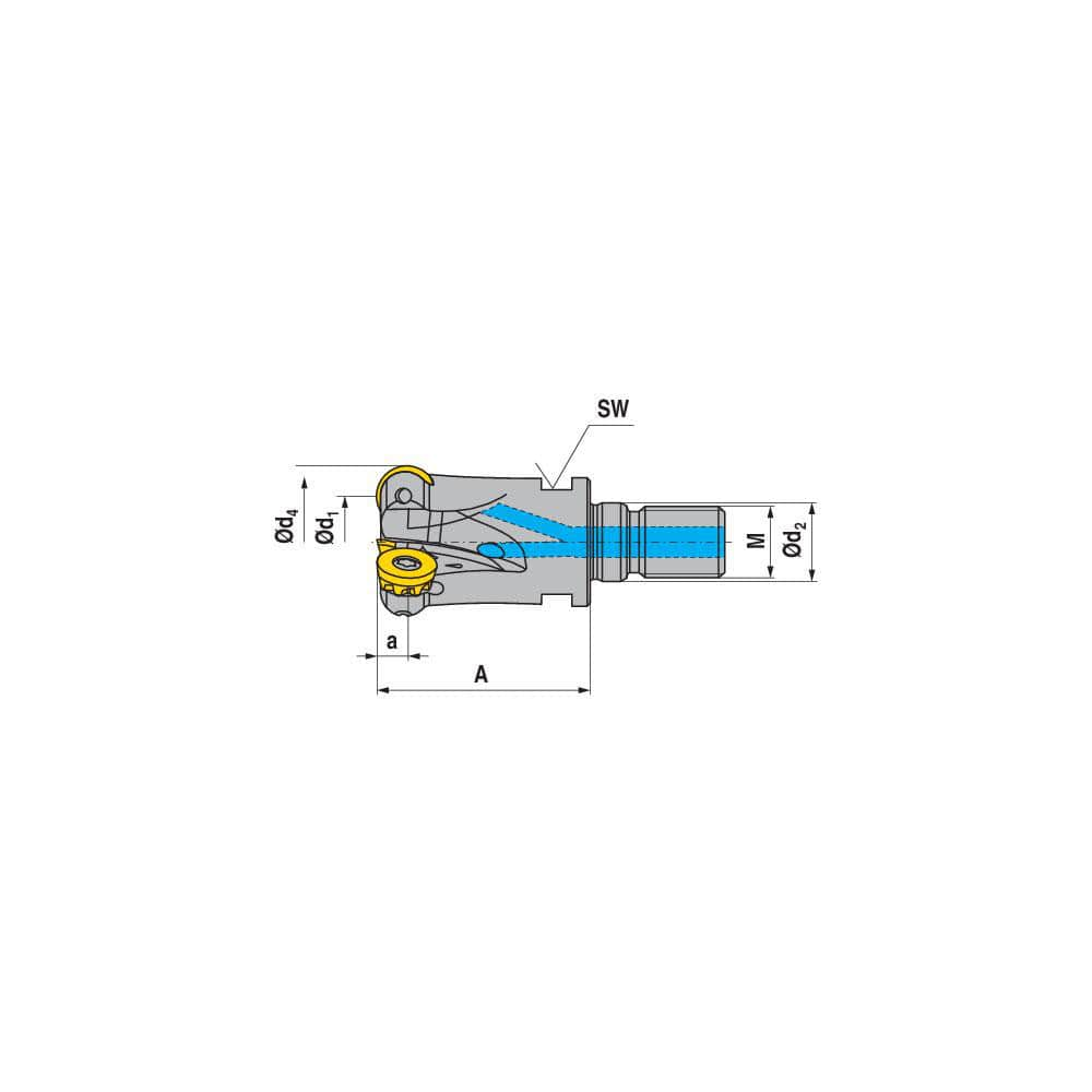 Indexable Ball Nose End Mills; Milling Diameter: 1.0000 in; Maximum Depth Of Cut: 0.1970 in; Maximum Ramping Angle: 2.0; Shank Diameter: 0.6060 in; Shank Type: Modular; Compatible Insert Style: RPHX; RPNX; Compatible Insert Size Code: RP.X 10T3..; Toolhol