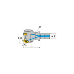 Indexable Chamfer & Angle End Mills; Minimum Cutting Diameter (mm): 25.00; Maximum Cutting Diameter (mm): 33.40; Lead Angle: 45; Maximum Depth of Cut (mm): 4.00; Compatible Insert Size Code: SDHT 0903; Shank Type: Modular Connection; Shank Diameter (Inch)