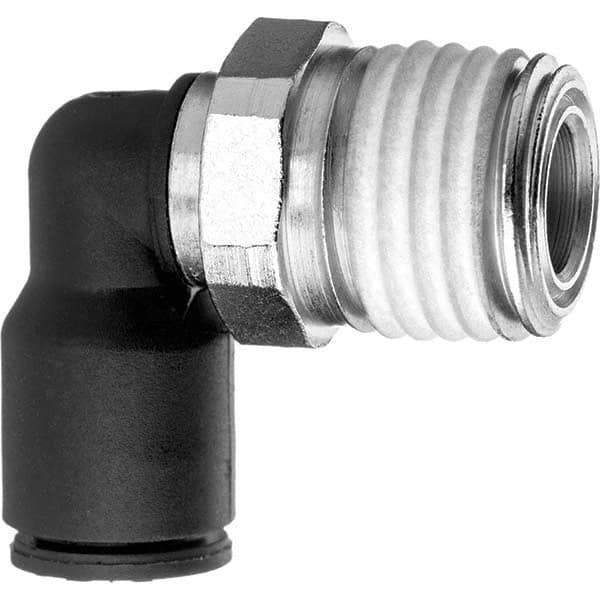 Value Collection - 3/8" OD, NPT Male, Nylon Push-to-Connect Male Elbow - 150 Max psi, Black - Eagle Tool & Supply
