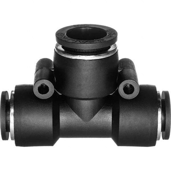 Value Collection - 10 x 12mm OD, Nylon Push-to-Connect Tee Reducer - 150 Max psi, Black - Eagle Tool & Supply