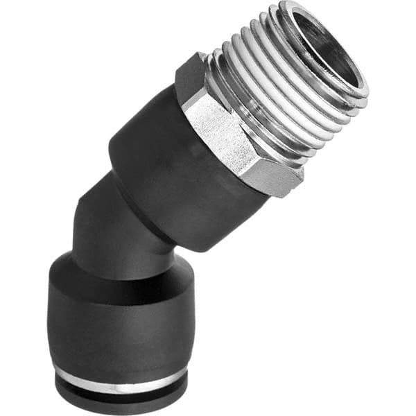 Value Collection - 1/4" OD, NPT Male, Nylon Push-to-Connect Male Elbow 45° - 150 Max psi, Black - Eagle Tool & Supply