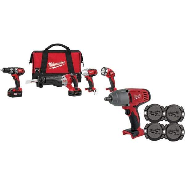 Milwaukee Tool - 18 Volt Cordless Tool Combination Kit - Includes 1/2" Hammer Drill, 1/4" Hex Impact Driver & Sawzall Reciprocating Saw, Lithium-Ion Battery Included - Eagle Tool & Supply