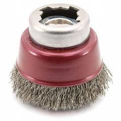 Osborn - 2-1/2" Diam 5/8-11 Threaded Arbor Stainless Steel Fill Cup Brush - Eagle Tool & Supply