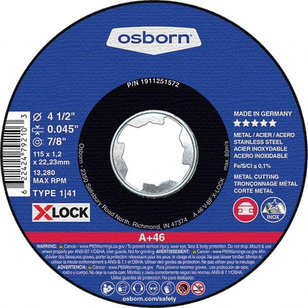 Osborn - 4-1/2 x 0.045, 7/8" Hole 46 Grit Aluminum Oxide Cutoff Wheel - Eagle Tool & Supply