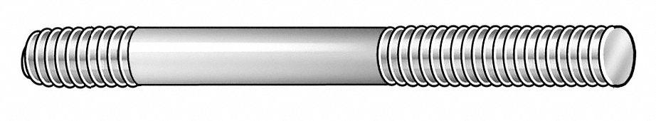 Double-End Threaded Stud, Steel, Black Oxide, 1/2"-13 Thread Size A, 1-1/2" Length - Eagle Tool & Supply