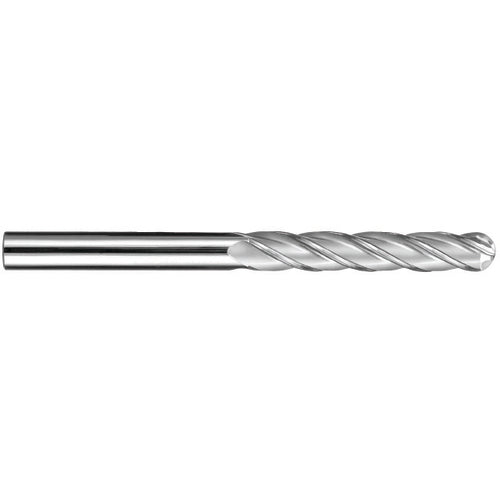 6 mm Dia. × 6 mm Shank × 25 mm DOC × 75 mm OAL, Carbide Uncoated, Spiral , 4 Flute, 30° Helix, Ballnose End Mill - Exact Industrial Supply