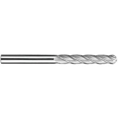 6 mm Dia. × 6 mm Shank × 25 mm DOC × 75 mm OAL, Carbide Uncoated, Spiral , 4 Flute, 30° Helix, Ballnose End Mill - Exact Industrial Supply