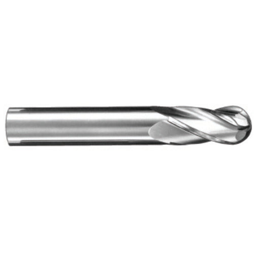 9 mm Dia. × 10 mm Shank × 22 mm DOC × 75 mm OAL, Carbide TiN, Spiral , 4 Flute, 30° Helix, Ballnose End Mill - Exact Industrial Supply