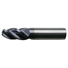 7/16″ Dia. × 7/16″ Shank × 1″ DOC × 3″ OAL, Carbide Bright, Spiral , 4 Flute, CW Helix, Round, Ballnose End Mill - Exact Industrial Supply