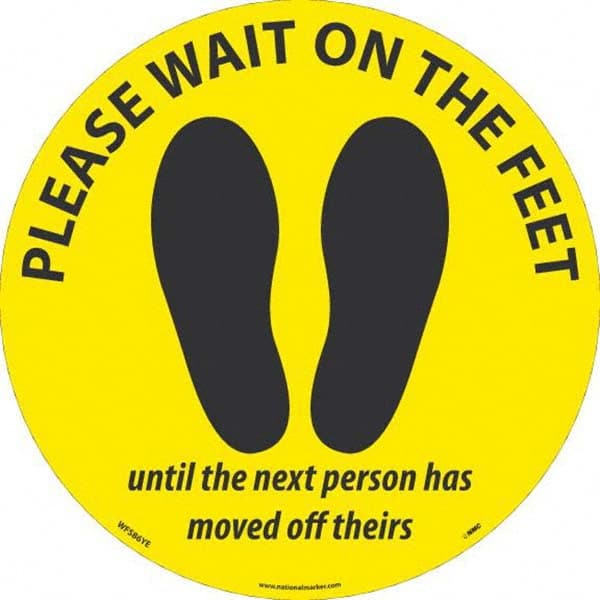 NMC - "Please Wait on the Feet Until the Next Person Has Moved Off Theirs" Adhesive-Backed Floor Sign - Eagle Tool & Supply