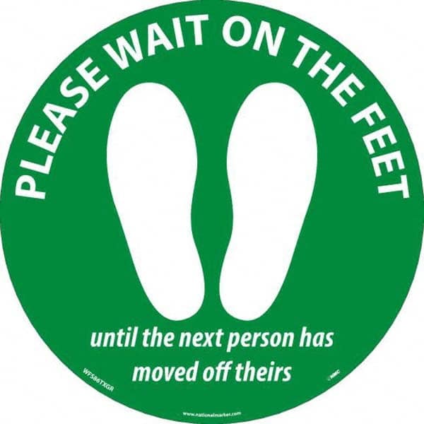 NMC - "Please Wait on the Feet Until the Next Person Has Moved Off Theirs" Adhesive-Backed Floor Sign - Eagle Tool & Supply