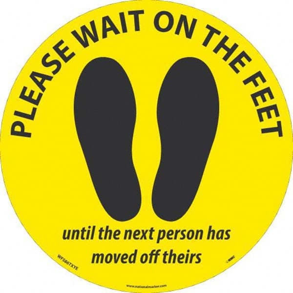 NMC - "Please Wait on the Feet Until the Next Person Has Moved Off Theirs" Adhesive-Backed Floor Sign - Eagle Tool & Supply