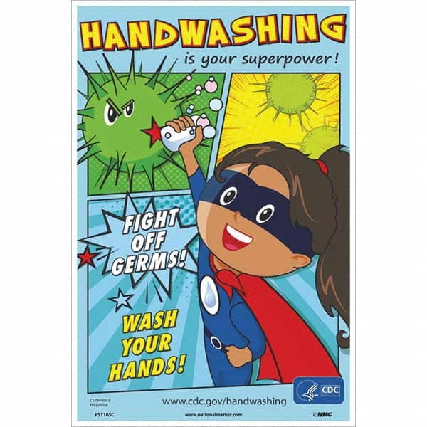 NMC - "Fight Off Germs! Wash Your Hands!", 18" High x 12" Wide, Vinyl Safety Sign - Eagle Tool & Supply