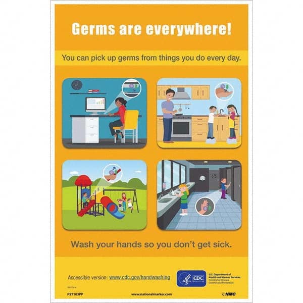 Sign: Rectangle, ″You Can Pick Up Germs From Things You Dod Every Day″ Paper, Wall Mount, 18″ High