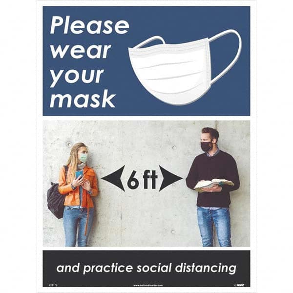 NMC - "Please Wear Your Mask and Practice Social Distancing", 24" High x 18" Wide, Paper Safety Sign - Eagle Tool & Supply