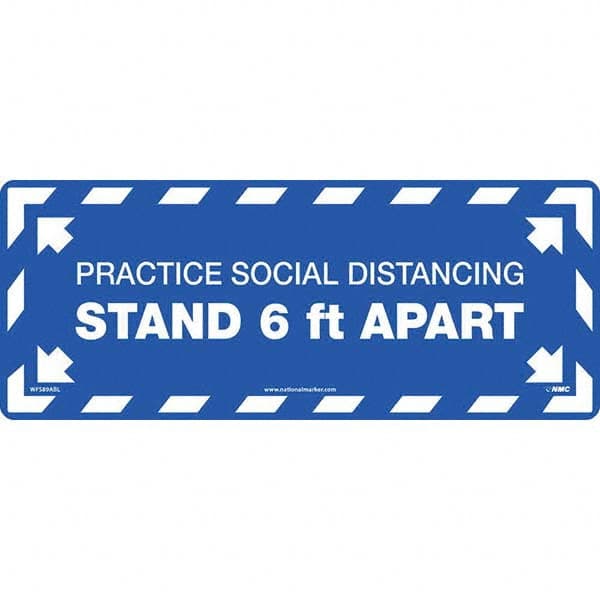 Please Practice Social Distancing Rectangle, White on Blue, Use for Exit, Entrance & Directional