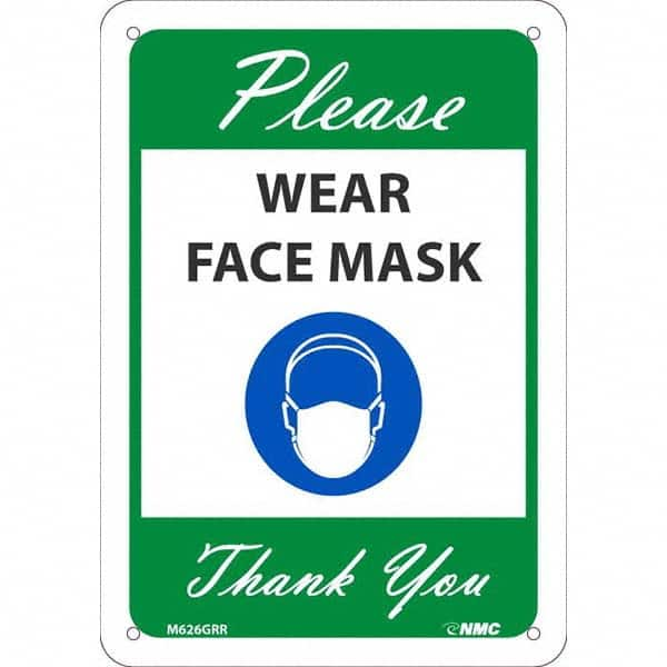 NMC - "Please Wear Face Mask Thank You", 10" High x 7" Wide, Rigid Plastic Safety Sign - Eagle Tool & Supply