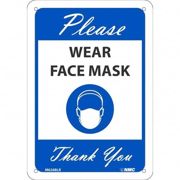 Sign: Rectangle, ″Please Wear Face Mask Thank You″ Plastic, Wall Mount, 10″ High