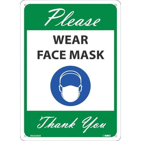 Sign: Rectangle, ″Please Wear Face Mask Thank You″ Aluminum, Wall Mount, 14″ High