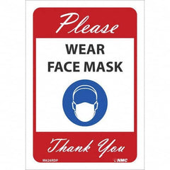 NMC - "Please Wear Face Mask Thank You", 10" High x 7" Wide, Pressure-Sensitive Vinyl Safety Sign - Eagle Tool & Supply