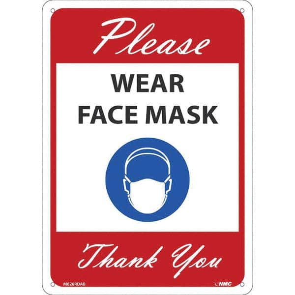 NMC - "Please Wear Face Mask Thank You", 14" High x 10" Wide, Aluminum Safety Sign - Eagle Tool & Supply