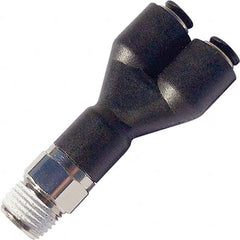 Legris - Plastic Push-To-Connect Tube Fittings Type: Male Y Connector Tube Outside Diameter (Inch): 3/8 - Eagle Tool & Supply