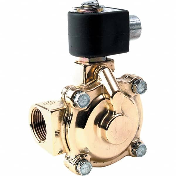 Parker - 120/60 - 110/50 VAC 1 NPT Port Brass Two-Way Internally Piloted Diaphragm Solenoid Valve - Eagle Tool & Supply