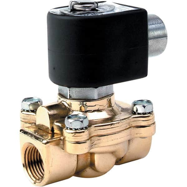 Parker - 240/60 - 220/50 VAC 3/4" NPT Port Brass Two-Way Internally Piloted Diaphragm Solenoid Valve - Eagle Tool & Supply