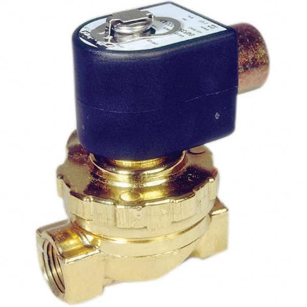 Parker - 120/60 - 110/50 VAC 3/8" NPT Port Brass Two-Way Internally Piloted Diaphragm Solenoid Valve - Eagle Tool & Supply