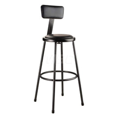 Stationary Stools; Type: Fixed Height Stool w/Adjustable Height Back; Base Type: Steel; Width (Inch): 14; Depth (Inch): 14; Seat Material: Vinyl; Color: Black; Seat Type: Round; Minimum Height: 43