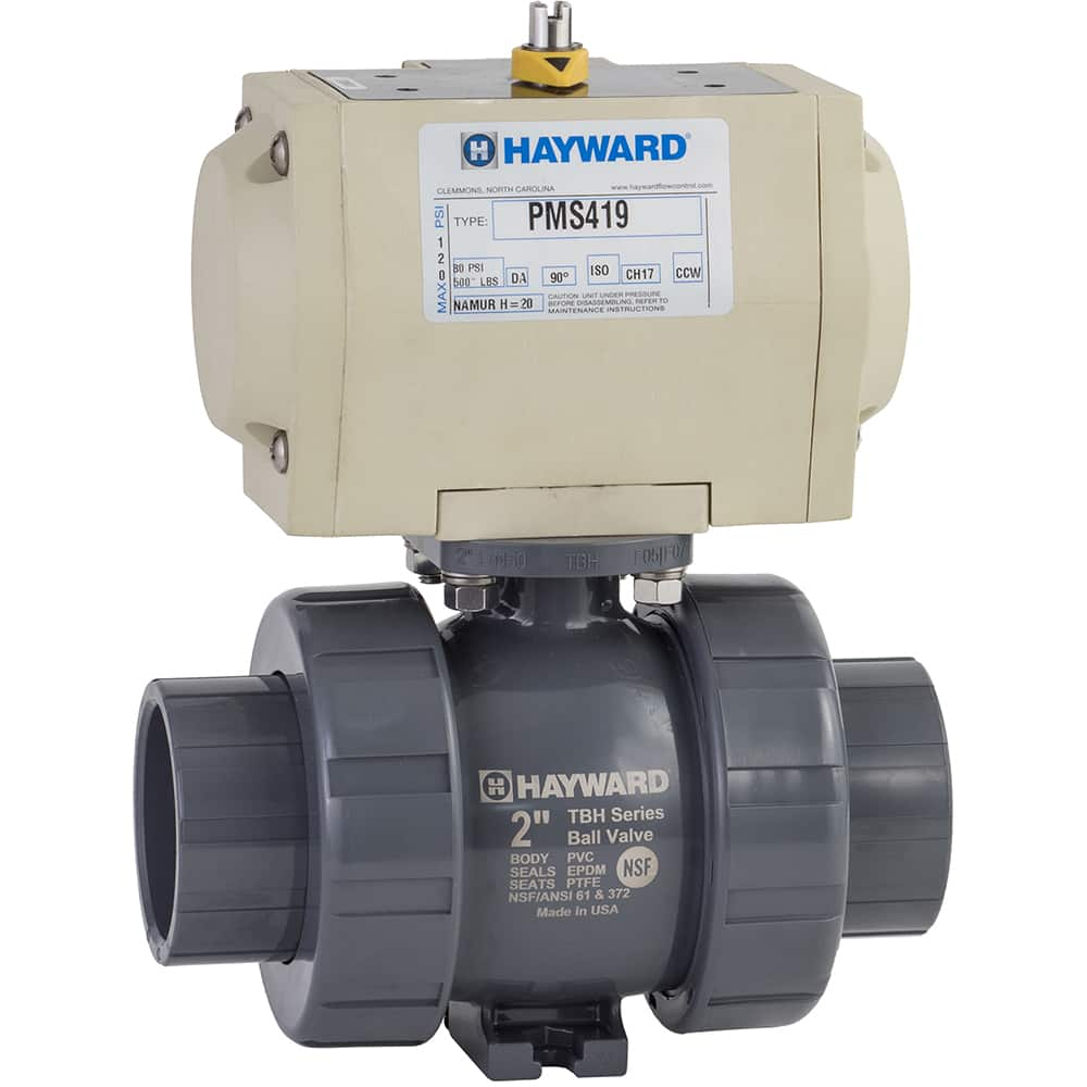 Hayward - Actuated Ball Valves; Actuator Type: Pneumatic Spring Return w/Solenoid ; Pipe Size: 1-1/2 (Inch); Material: PVC ; Seal Material: EPDM ; Number of Pieces: 2.000 ; End Connections: Socket; Threaded - Exact Industrial Supply